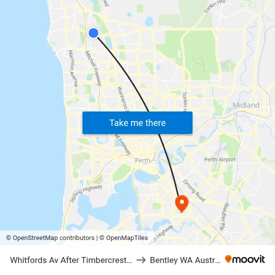 Whitfords Av After Timbercrest Rise to Bentley WA Australia map
