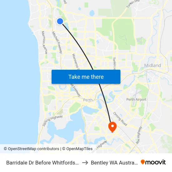 Barridale Dr Before Whitfords Av to Bentley WA Australia map