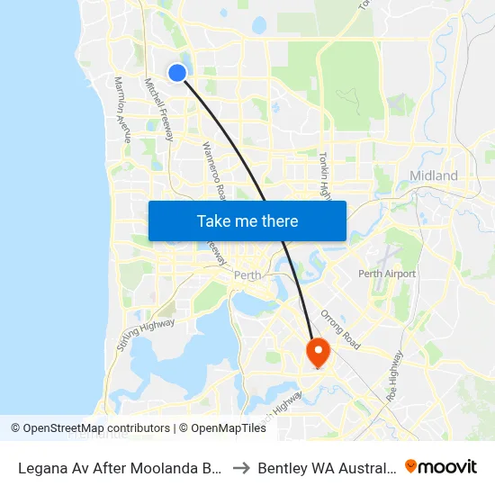Legana Av After Moolanda Bvd to Bentley WA Australia map