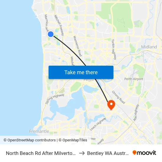 North Beach Rd After Milverton Av to Bentley WA Australia map