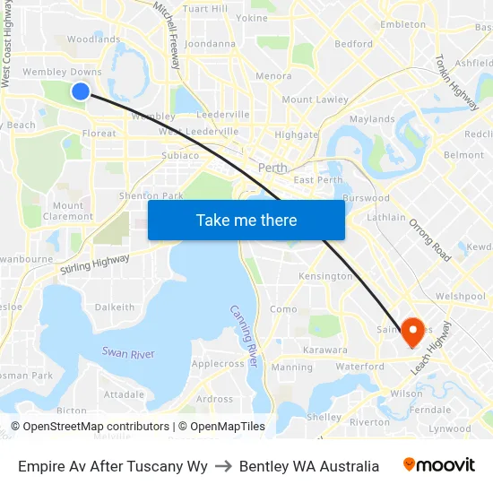 Empire Av After Tuscany Wy to Bentley WA Australia map