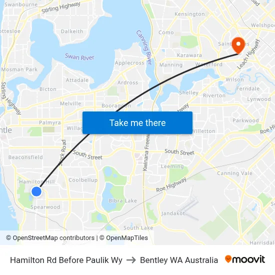 Hamilton Rd Before Paulik Wy to Bentley WA Australia map