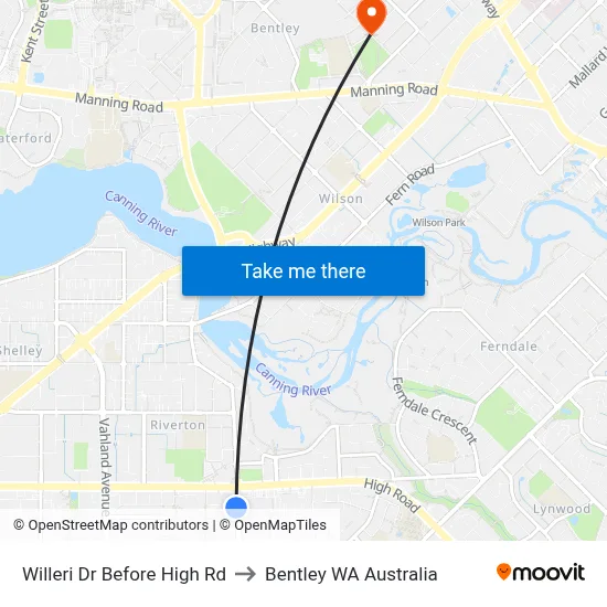 Willeri Dr Before High Rd to Bentley WA Australia map