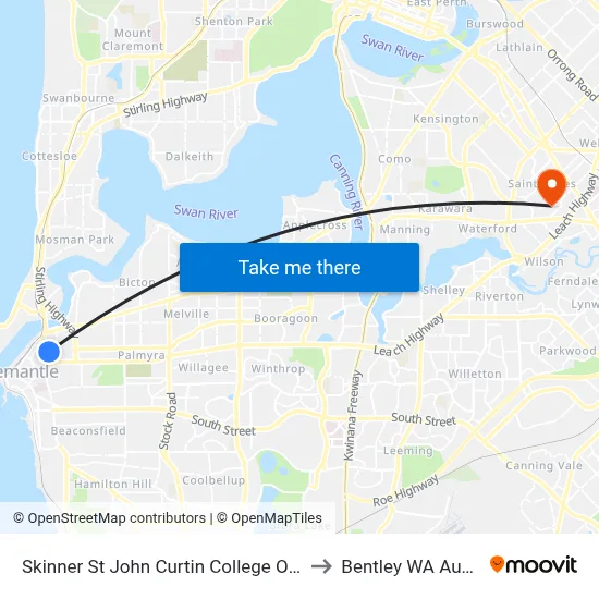 Skinner St John Curtin College Of the Arts to Bentley WA Australia map