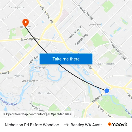 Nicholson Rd Before Woodloes St to Bentley WA Australia map