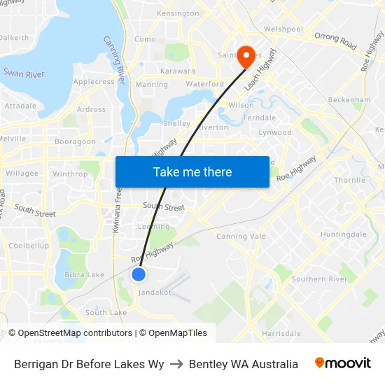 Berrigan Dr Before Lakes Wy to Bentley WA Australia map