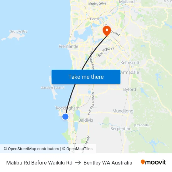 Malibu Rd Before Waikiki Rd to Bentley WA Australia map