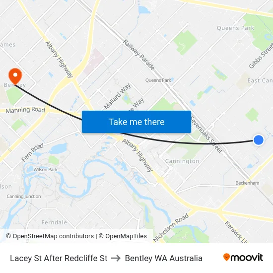 Lacey St After Redcliffe St to Bentley WA Australia map