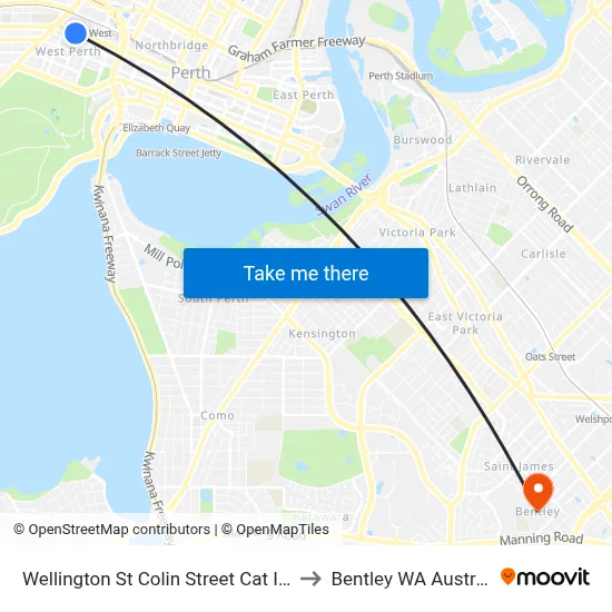 Wellington St Colin Street Cat Id 62 to Bentley WA Australia map