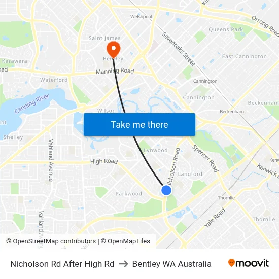 Nicholson Rd After High Rd to Bentley WA Australia map