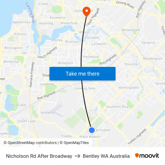 Nicholson Rd After Broadway to Bentley WA Australia map