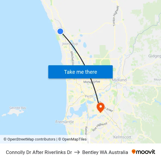 Connolly Dr After Riverlinks Dr to Bentley WA Australia map