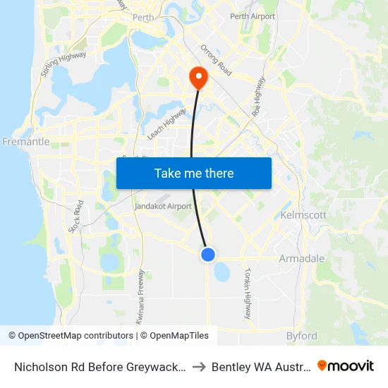 Nicholson Rd Before Greywacke Ent to Bentley WA Australia map