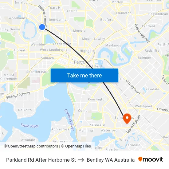 Parkland Rd After Harborne St to Bentley WA Australia map