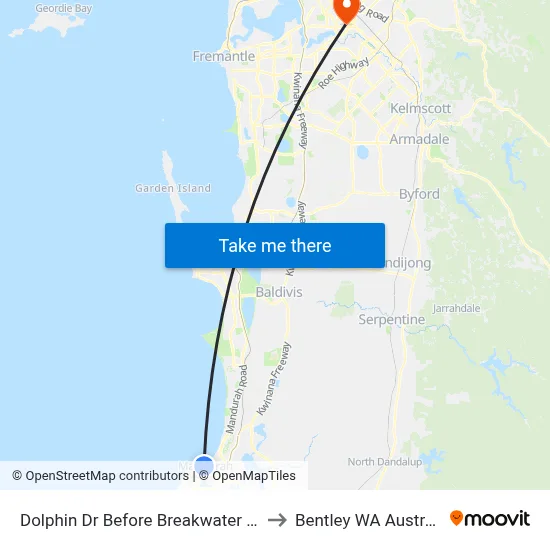 Dolphin Dr Before Breakwater Pde to Bentley WA Australia map