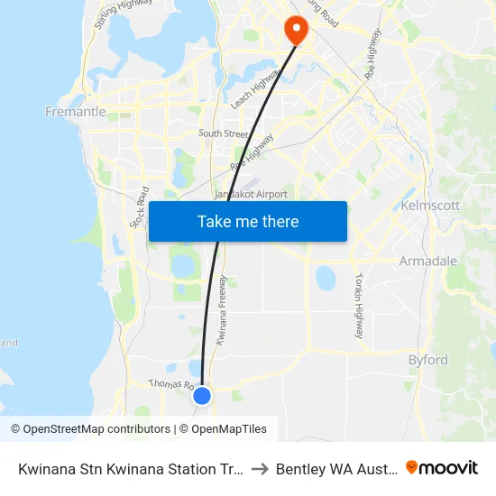 Kwinana Stn Kwinana Station Transwa to Bentley WA Australia map