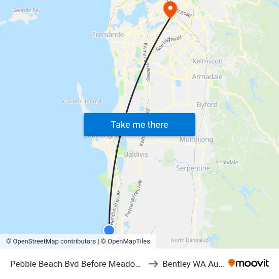 Pebble Beach Bvd Before Meadow Springs Dr to Bentley WA Australia map