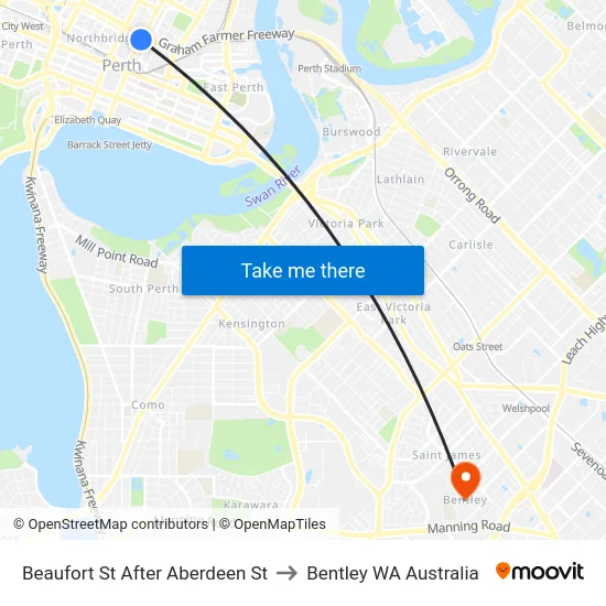 Beaufort St After Aberdeen St to Bentley WA Australia map