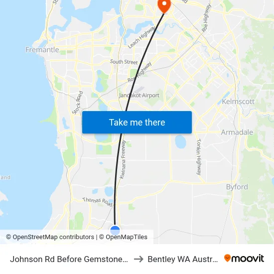 Johnson Rd Before Gemstone Pde to Bentley WA Australia map