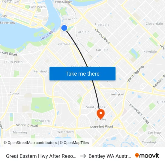Great Eastern Hwy After Resort Dr to Bentley WA Australia map