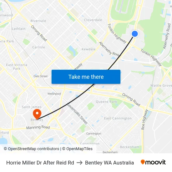 Horrie Miller Dr After Reid Rd to Bentley WA Australia map
