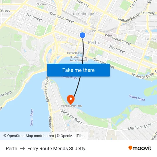 Perth to Ferry Route Mends St Jetty map