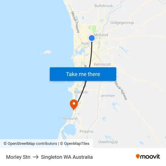 Morley Stn to Singleton WA Australia map
