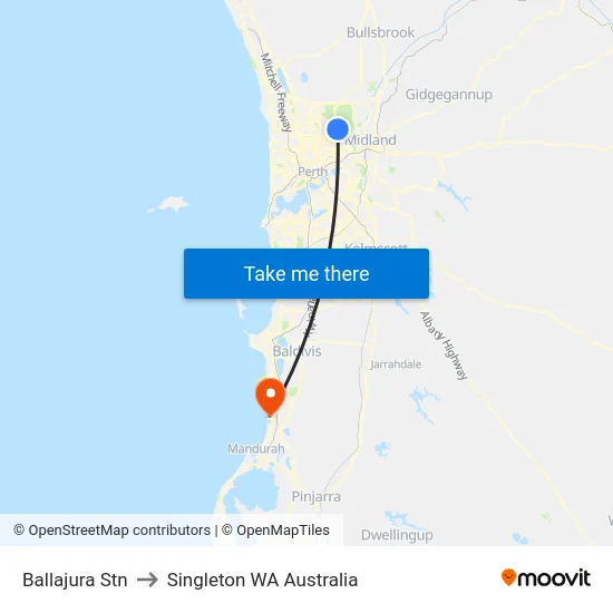 Ballajura Stn to Singleton WA Australia map