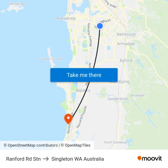 Ranford Rd Stn to Singleton WA Australia map