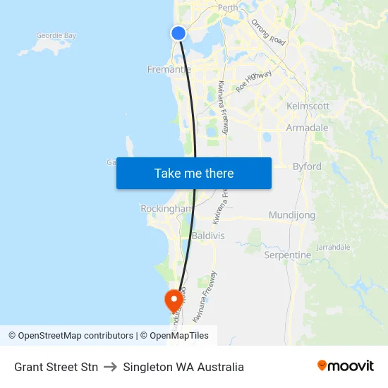 Grant Street Stn to Singleton WA Australia map