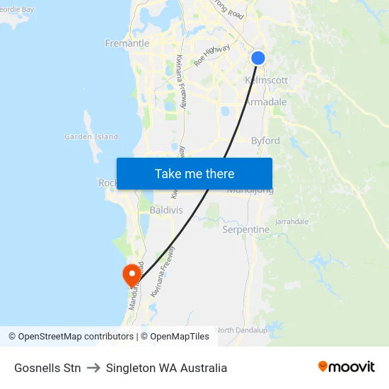 Gosnells Stn to Singleton WA Australia map