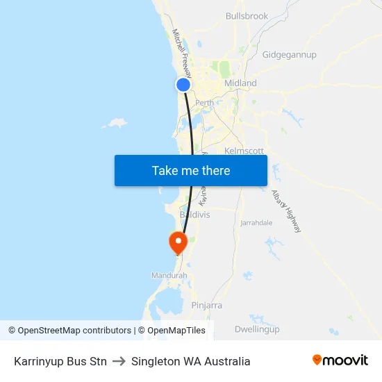 Karrinyup Bus Stn to Singleton WA Australia map