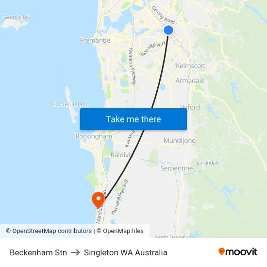 Beckenham Stn to Singleton WA Australia map
