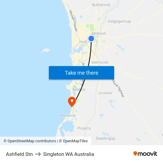 Ashfield Stn to Singleton WA Australia map