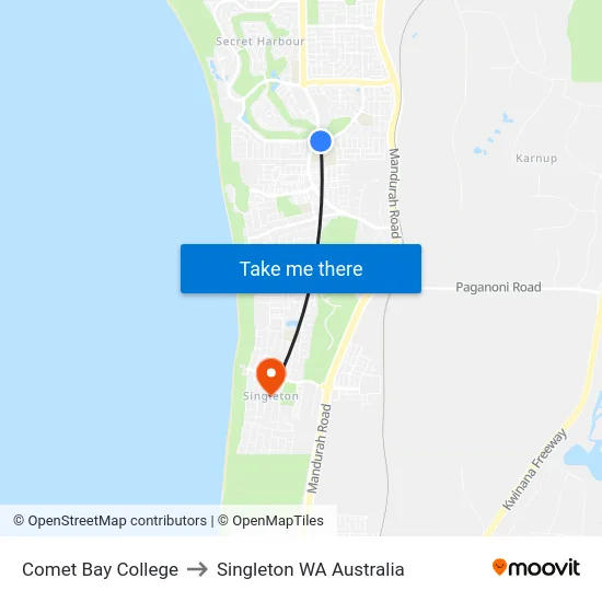 Comet Bay College to Singleton WA Australia map
