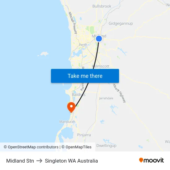 Midland Stn to Singleton WA Australia map