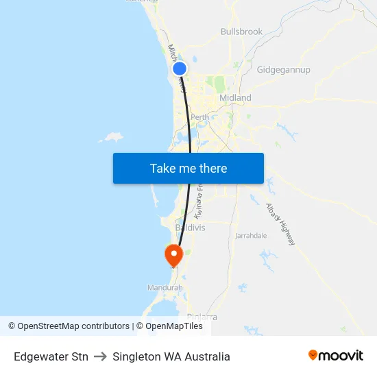 Edgewater Stn to Singleton WA Australia map