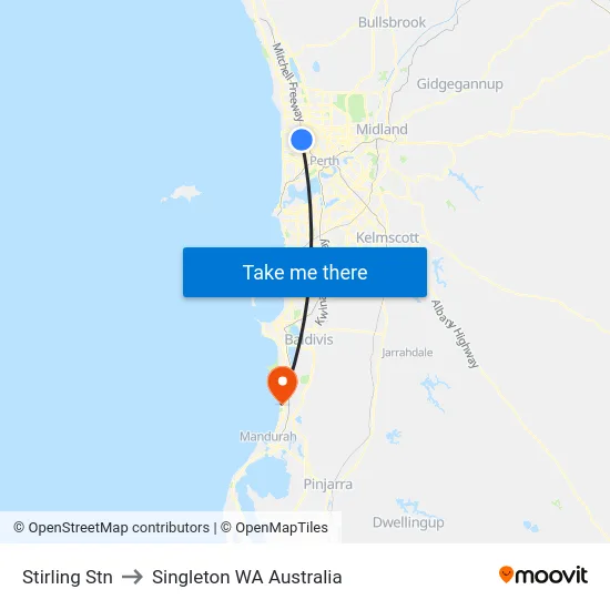 Stirling Stn to Singleton WA Australia map