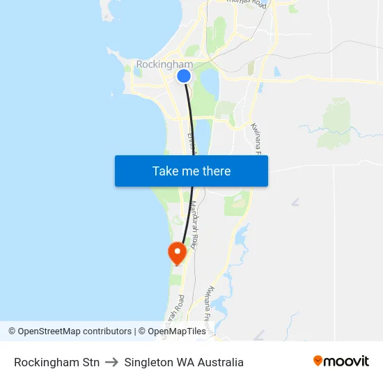 Rockingham Stn to Singleton WA Australia map