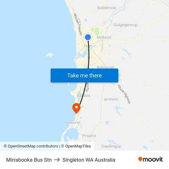 Mirrabooka Bus Stn to Singleton WA Australia map