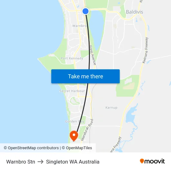 Warnbro Stn to Singleton WA Australia map