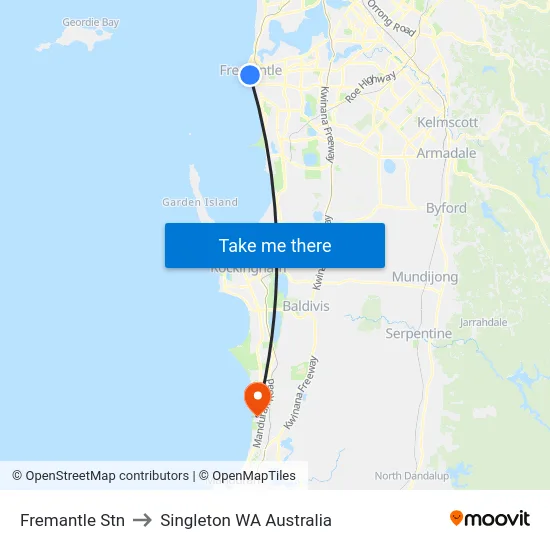 Fremantle Stn to Singleton WA Australia map