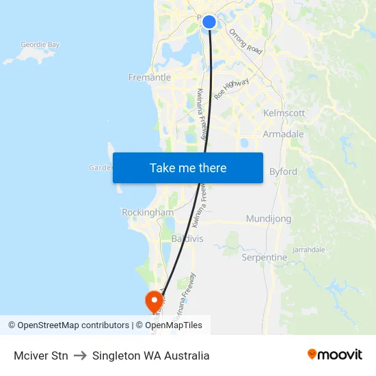 Mciver Stn to Singleton WA Australia map
