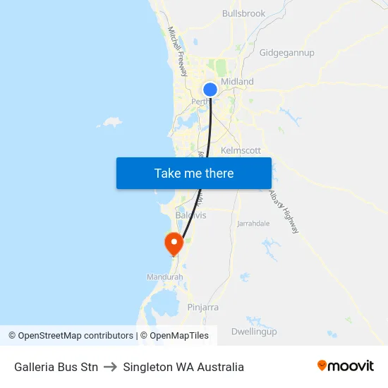 Galleria Bus Stn to Singleton WA Australia map