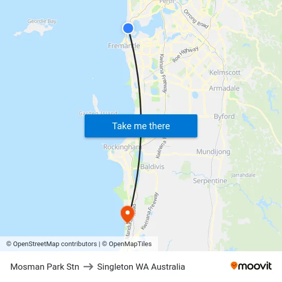 Mosman Park Stn to Singleton WA Australia map