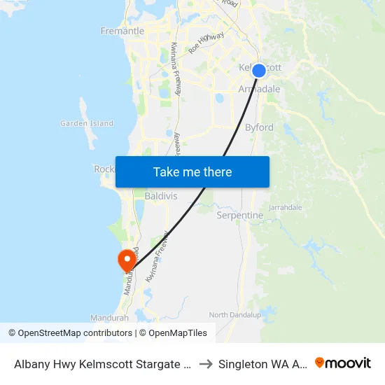 Albany Hwy Kelmscott Stargate Shopping Ctr to Singleton WA Australia map