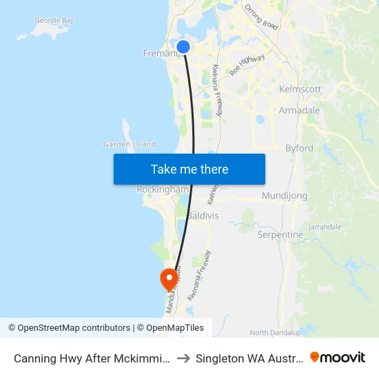 Canning Hwy After Mckimmie Rd to Singleton WA Australia map