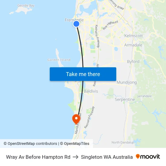 Wray Av Before Hampton Rd to Singleton WA Australia map