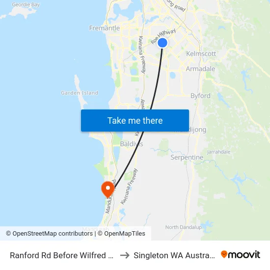 Ranford Rd Before Wilfred Rd to Singleton WA Australia map