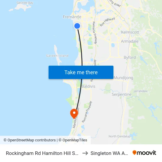 Rockingham Rd Hamilton Hill Shopping Ctr to Singleton WA Australia map